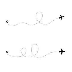 Airplane dotted path. Dash travel line route point aircraft path flight map trip plan airline trace. Plain path vector illustration