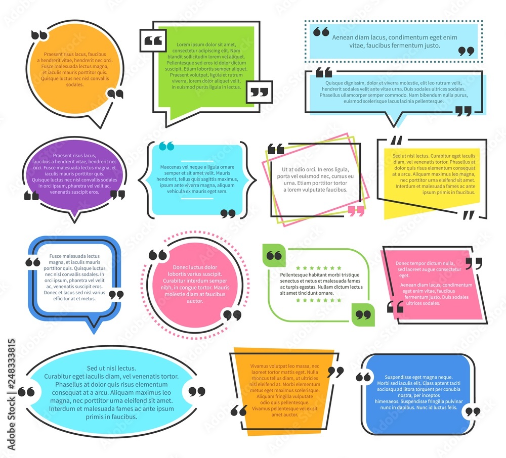 Poster texting boxes. quote text design info boxes quotation bubble blog quotes symbols. speech citation ba