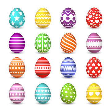 Easter eggs collection. Christian resurrection tradition happy easter celebration egg with colorful pattern vector isolated set