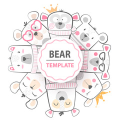 Cute winter illustration. Bear characters.