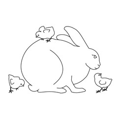 white easter bunny with egg and small chicks