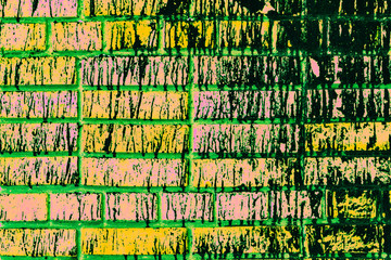 Background with bricks. Toxic green