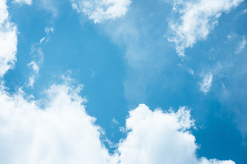 Cumulus humilis clouds in the blue sky, view from below