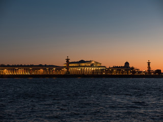 Sky of the sunset over the exchange of Vasilievsky island. Saint Petersburg, Russia.