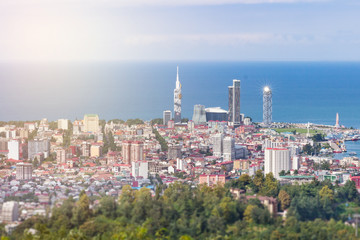 Fototapeta na wymiar Batumi view. Traveling in Georgia. Modern Batumi buildings. City high view