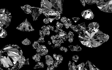 Falling Gems black Background. Diamond.