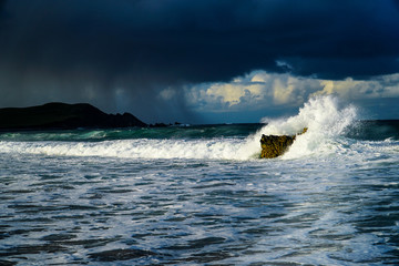 Waves crashing on a Scottish Beach