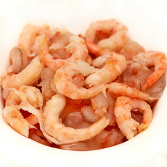 boiled shrimps slices on white background ingredient