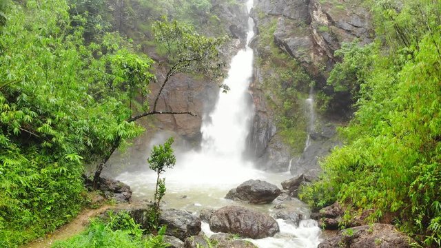 Aerial view from drone top view Unseen Jokkradin Waterfall at Thong Pha Phum National Park , Pilok Kanchanaburi, Thailand