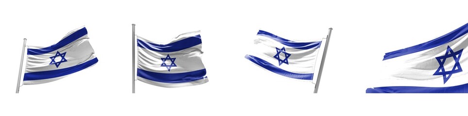 Set Flags of Israel on white background. 3D illustration