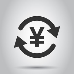 Yen, yuan money currency vector icon in flat style. Yen coin symbol illustration on white background. Asia money business concept.