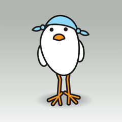 Single White Chick wearing Blue Handkerchief Staring forward