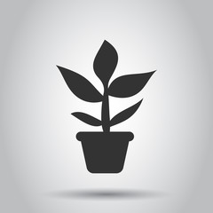 Flower pot vector icon in flat style. Seedling flower illustration on white background. Floral leaf business concept.