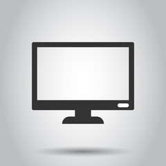 Computer monitor vector icon in flat style. Television illustration on white background. Tv display business concept.