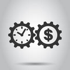 Business and finance management icon in flat style. Time is money illustration on white background. Financial strategy business concept.