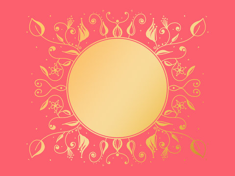 goldenes Ornament mit Textfeld auf pink, rosa, coralle Hintergrund