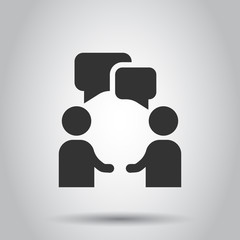Talk people icon in flat style. Man with speech bubble illustration on white background. Talk chat business concept.
