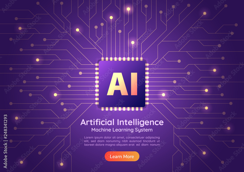 Poster artificial intelligence ai chip on computer circuit board
