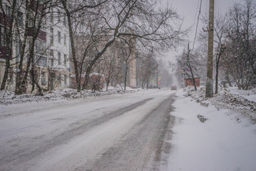 Snowy streets of the city