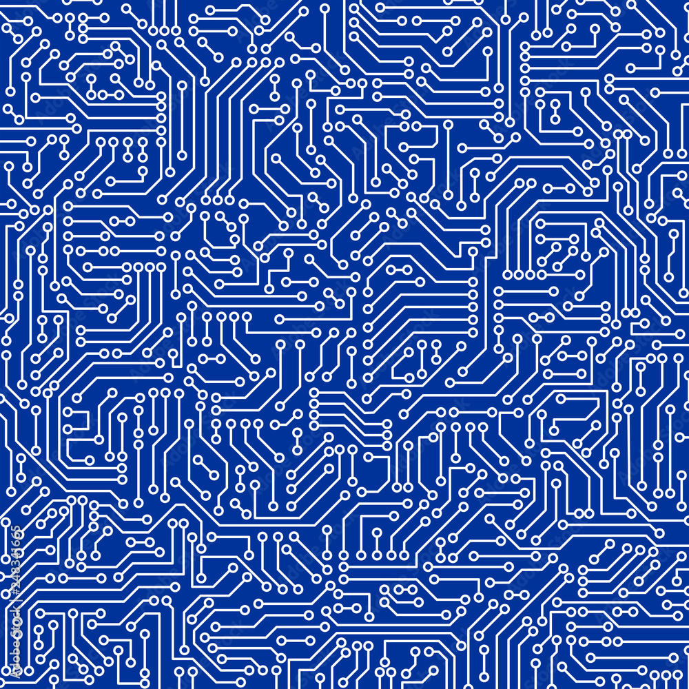 Poster blue circuit board seamless pattern texture. high-tech background in digital computer technology con