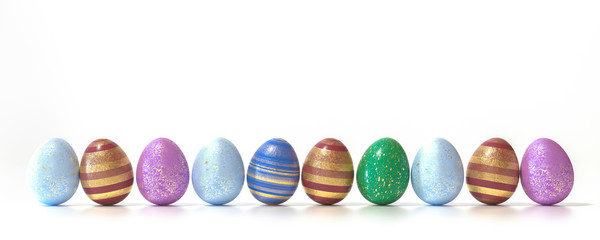 Decorated Easter eggs on white background
