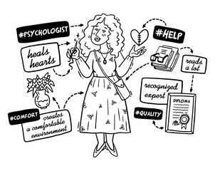 girl psychologist black white comic