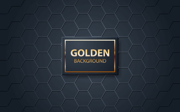 Luxury black background. Golden list on black square with polygonal pattern.