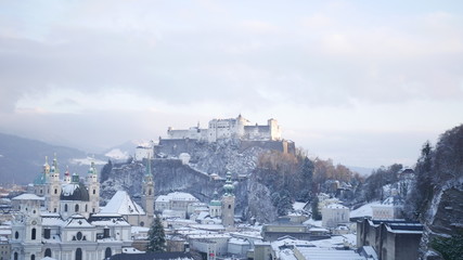 Fototapeta na wymiar View of a cold Salzburg.