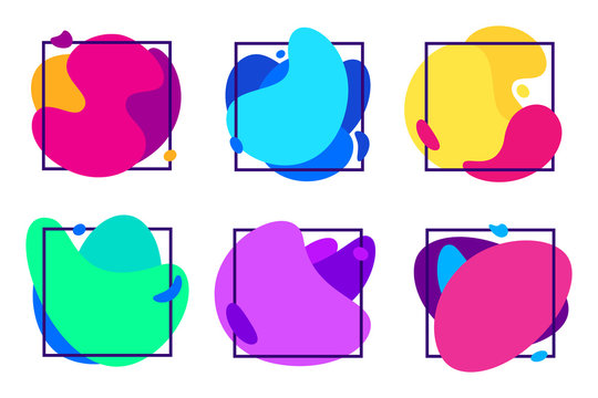 Blur gradients shapes. Organic fluid frame, futuristic colorful gradient liquid frames and blurred free form vector illustration set