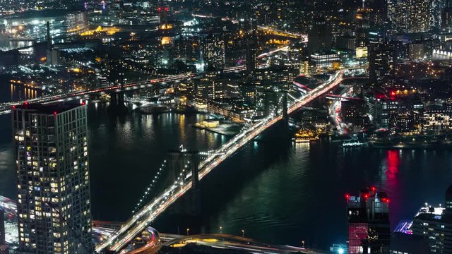 Brooklyn Bridge Traffic Timelapse Video, Aerial, from World Trade Center
