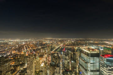 Fototapeta na wymiar Night Photo of New York City, Brooklyn, Dumbo, Taken from World Trade Center