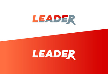 Leader word concept sign for business, lettering vector illustration with running letter R, victory success symbol