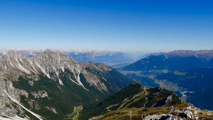 Naklejka premium Schlick 2000, AUSTRIA - September, 2018: view from the top of the mountain, the city of Innsbruck in background.