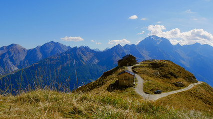 Fototapeta premium Starkenburger Hut in Stubaital, Austrian Alps