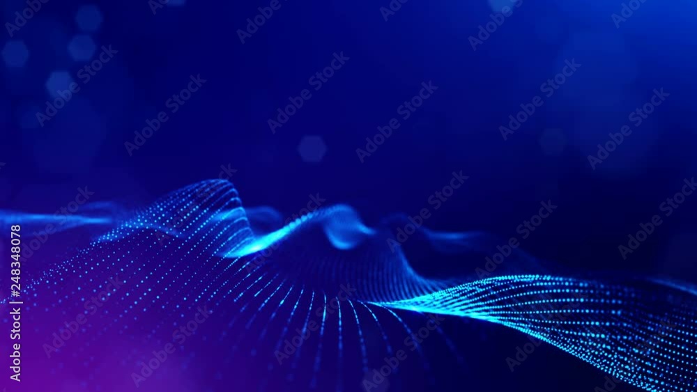 Poster 4k abstract looped backgrounds with glow particles with depth of field. science fiction background o