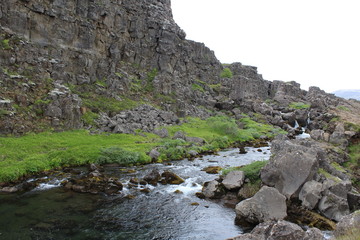River stream near tectonic plate in Iceland