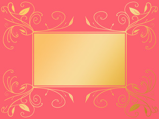 florales Ornament rechteck gold Textfeld auf coralle, pink Hintergrund