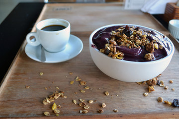 Açaí bowl with cereals. Tipical food in Brazil