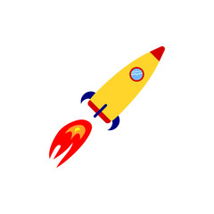Isolated flying rocket. Achievement of the goal. Vector illustration.