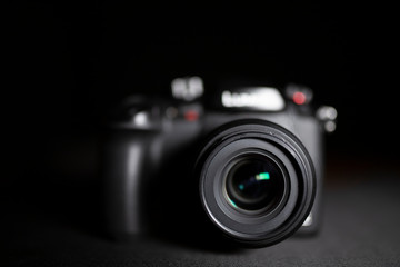 Fototapeta na wymiar Photo camera. Projector lens with close up highlights