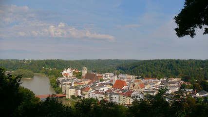 Fototapeta na wymiar The small city of Wasserburg am Inn. Situated in a peninsula created by the river Inn.