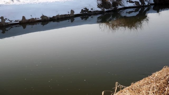 Camera movement from left to right, Olt river at wintertime.