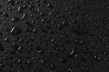 Water droplets on black background and texture