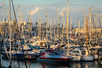 Yachts docked at Marina of Port Olmpic, Barcelona, Spain