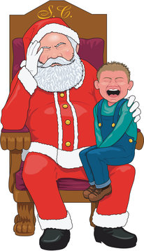 Santa with Crying Child Vector Illustration