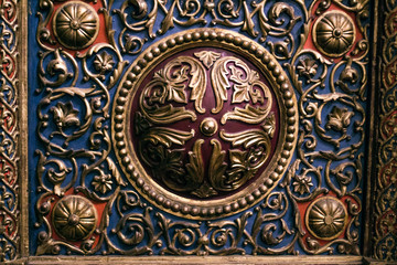 decorations and ornaments on the inner walls of St. Basil's Cathedral, the world-famous Orthodox Church on red square, a Museum where it is allowed to photograph