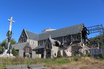 Devastated church after the earthquake, Christchurch, New Zealand, South Island