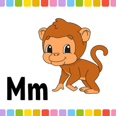 Animal alphabet. Zoo ABC. Cartoon cute animals isolated on white background. For kids education. Learning letters. Vector illustration.