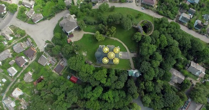 Castle. City of Ostrog. Ukraine, Rivne region, Aerial drone view