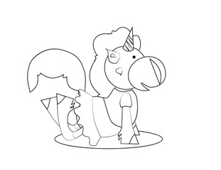 Coloring book for kids. Black and white cute cartoon unicorn. Vector illustration.